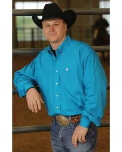 Cinch Long Sleeve Button-Down Solid Teal Shirt - Big & Tall For Men's