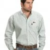 Cinch Green And White Plaid Flame Resistant Work Shirt For Men's