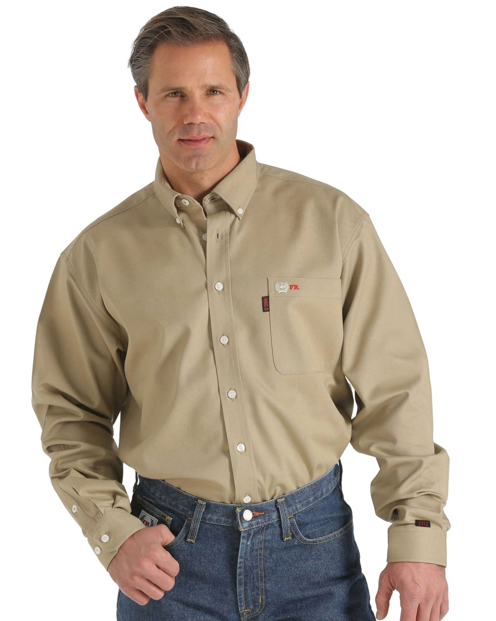 Cinch WRX Flame-Resistant Solid Khaki Shirt For Men's 1 Cinch WRX Flame-Resistant Solid Khaki Shirt For Men's