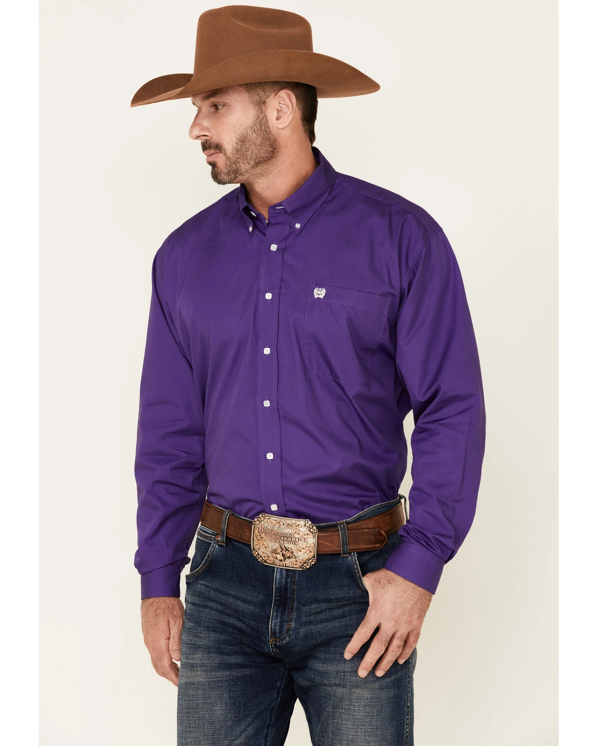 Cinch Men's Solid Purple Button-Down Long Sleeve Western Shirt 5 Cinch Men's Solid Purple Button-Down Long Sleeve Western Shirt - Image 5