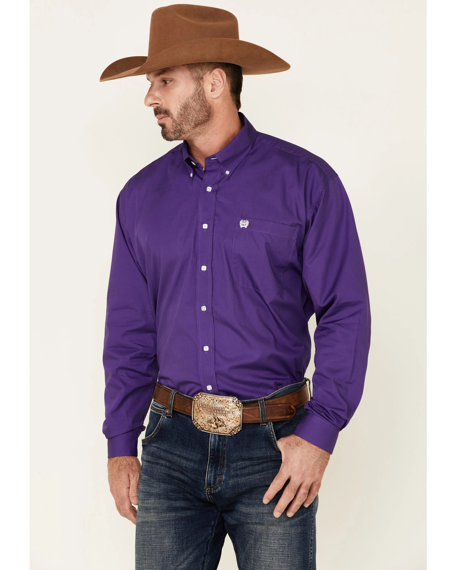 Cinch Men's Solid Purple Button-Down Long Sleeve Western Shirt 1 Cinch Men's Solid Purple Button-Down Long Sleeve Western Shirt