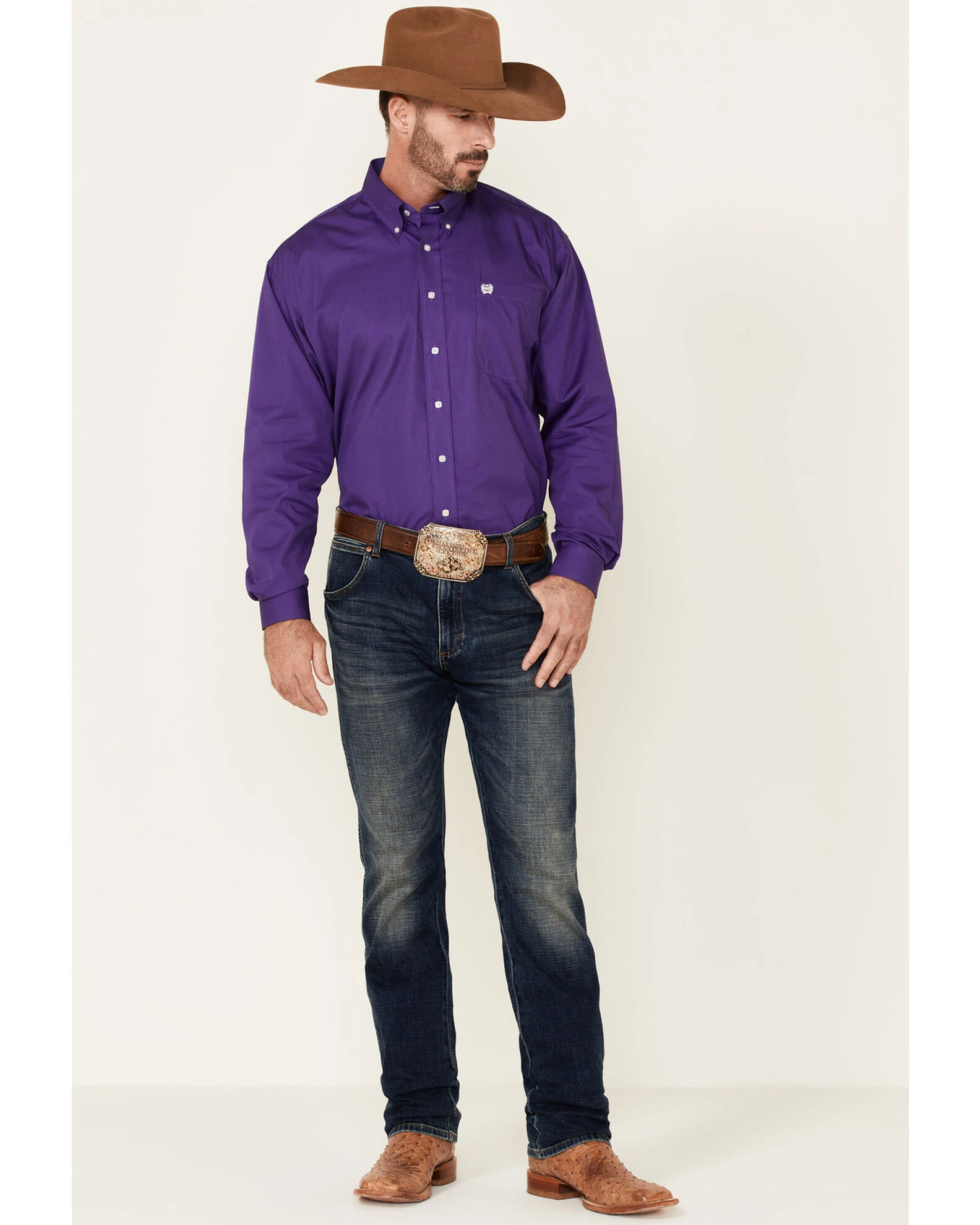 Cinch Men's Solid Purple Button-Down Long Sleeve Western Shirt 2 Cinch Men's Solid Purple Button-Down Long Sleeve Western Shirt - Image 2