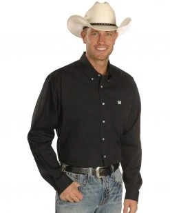 Cinch Men's Solid Button-Down Long Sleeve Western Shirt Black