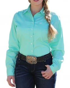 Cinch Women's Solid Green Button Down Western Shirt