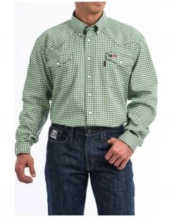 Cinch Men's FR Multi Small Plaid Long Sleeve Snap Work Shirt 