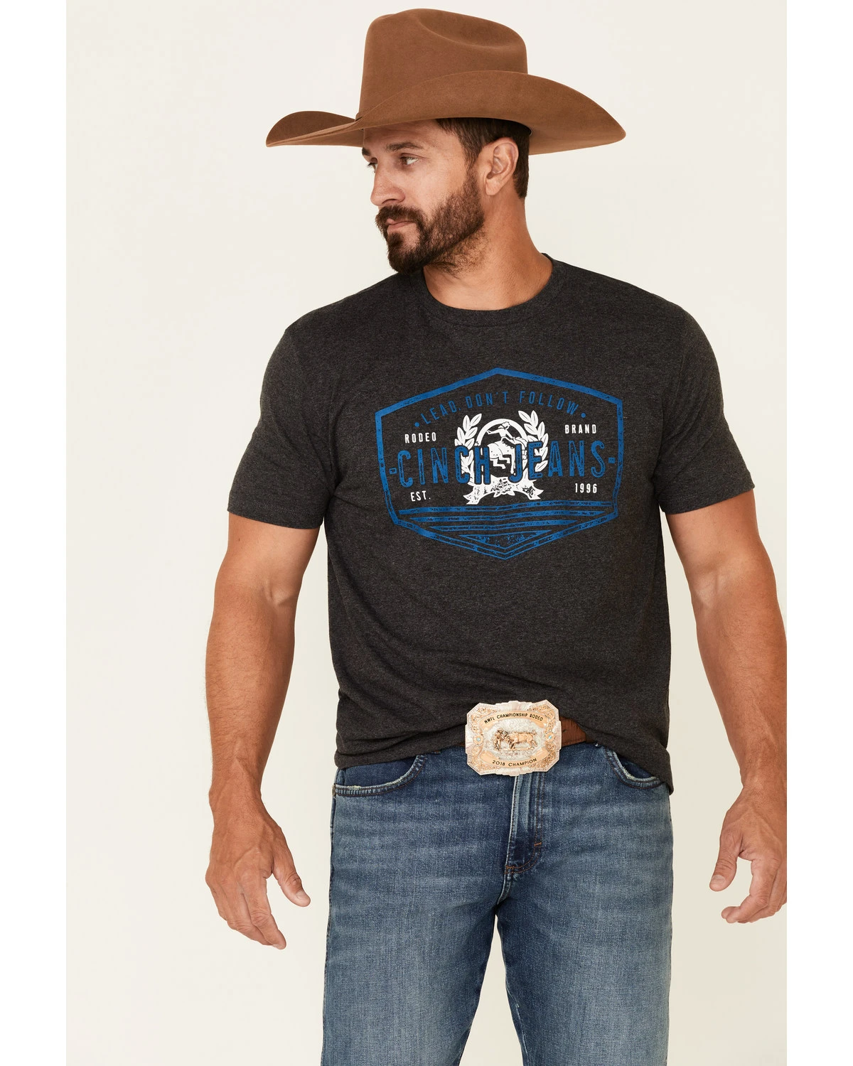 Cinch Men's Grey Lead Don't Follow Logo Short Sleeve T-Shirt Heather Grey 5 Cinch Men's Grey Lead Don't Follow Logo Short Sleeve T-Shirt Heather Grey - Image 5