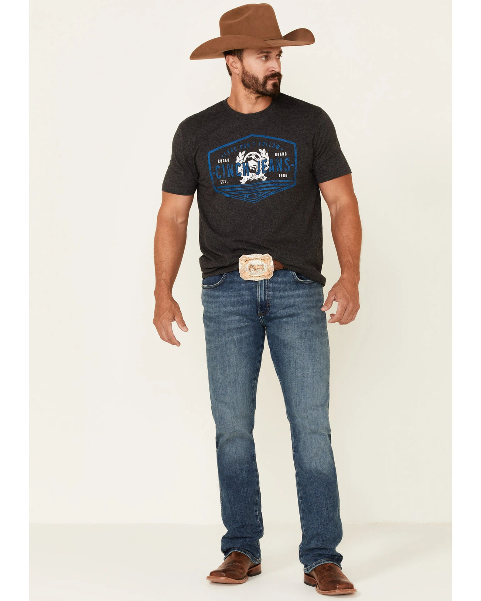 Cinch Men's Grey Lead Don't Follow Logo Short Sleeve T-Shirt Heather Grey 2 Cinch Men's Grey Lead Don't Follow Logo Short Sleeve T-Shirt Heather Grey - Image 2