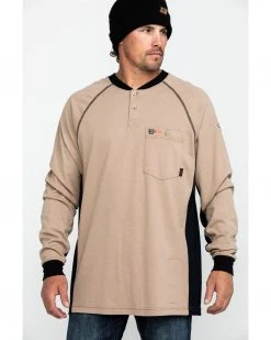 Cinch Men's FR Henley Long Sleeve Work T-Shirt  Beige/khaki