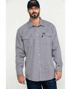 Cinch Men's FR Lightweight Check Print Long Sleeve Work Shirt  Black