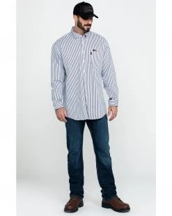 Cinch Men's FR Lightweight Vertical Striped Long Sleeve Work Shirt  Navy -Cinch Shop 2000283701 410 P6