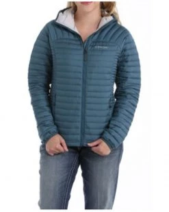 Cinch Women's Teal Mid-Weight Hooded Quilted Down Jacket  -Cinch Shop 2000283707 442 P1 1