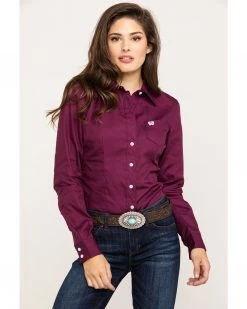 Cinch Women's Burgundy Button Down Long Sleeve Western Shirt 