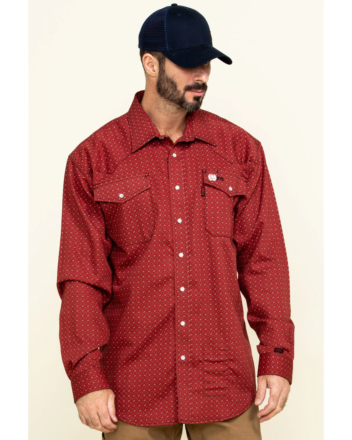 Cinch Men's FR Red Geo Print Long Sleeve Work Shirt 7 Cinch Men's FR Red Geo Print Long Sleeve Work Shirt - Image 7