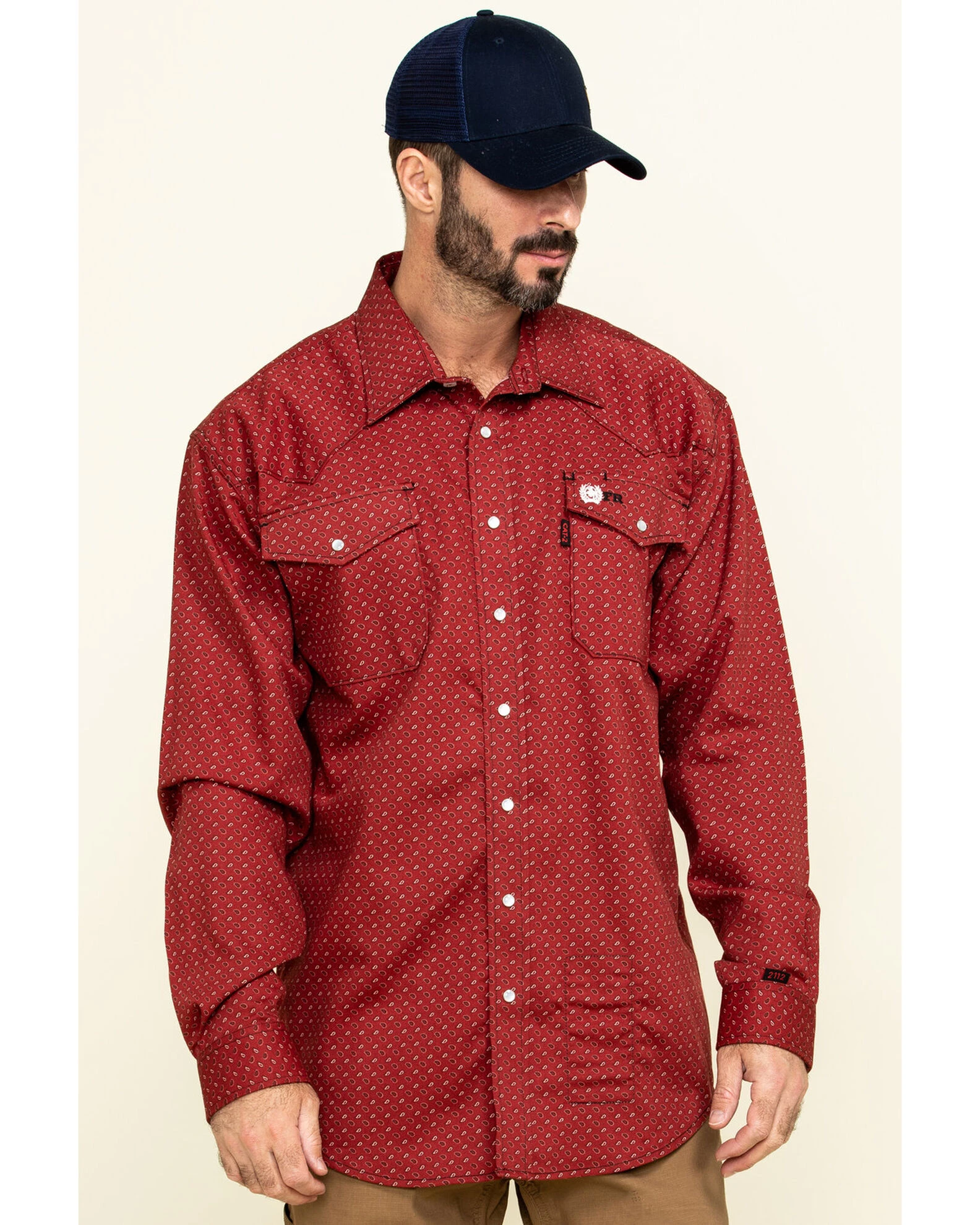 Cinch Men's FR Red Geo Print Long Sleeve Work Shirt 1 Cinch Men's FR Red Geo Print Long Sleeve Work Shirt