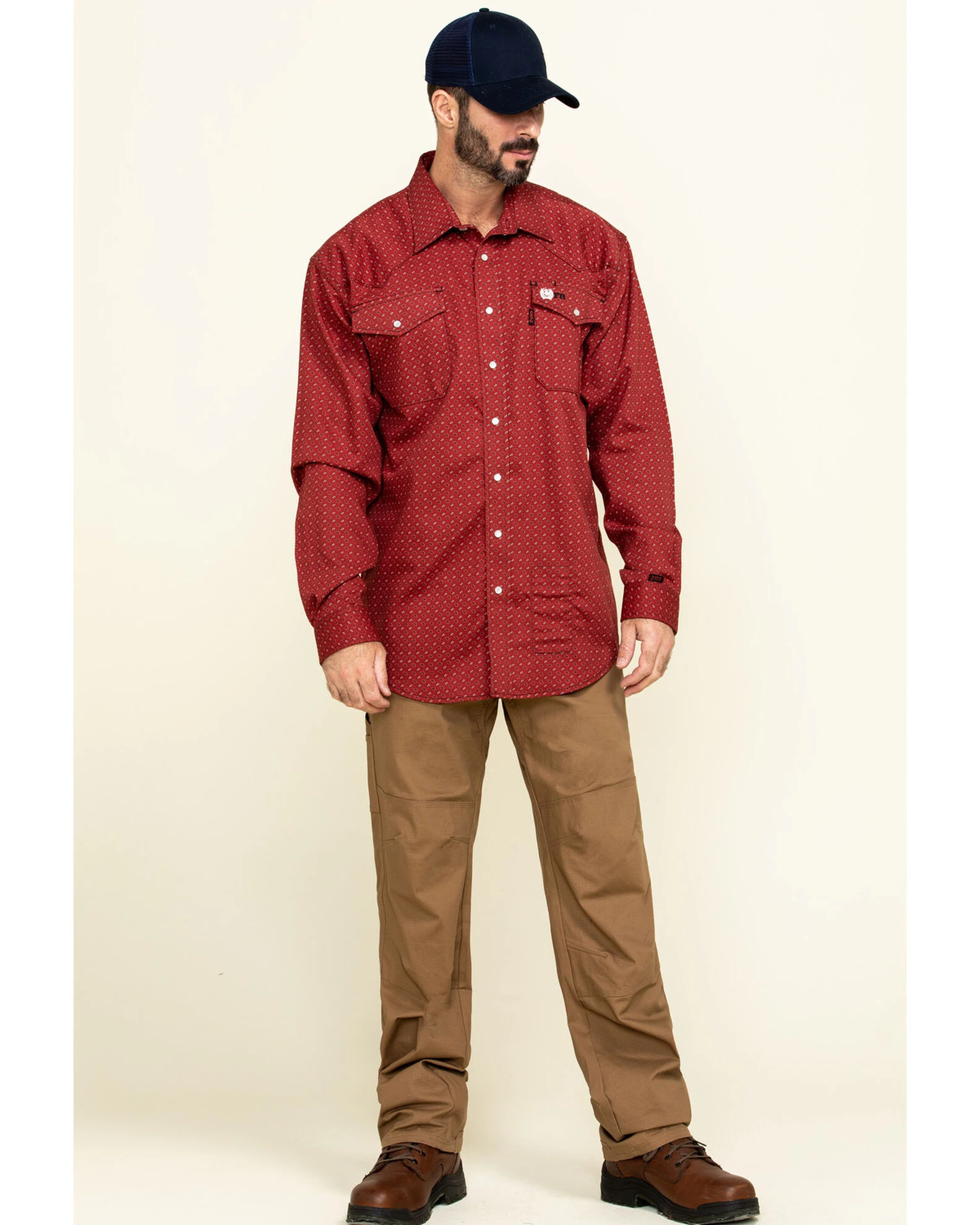 Cinch Men's FR Red Geo Print Long Sleeve Work Shirt 6 Cinch Men's FR Red Geo Print Long Sleeve Work Shirt - Image 6