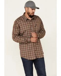 Cinch Men's FR Brown Plaid Lightweight Long Sleeve Work Shirt  -Cinch Shop 2000323813 200 P1 1