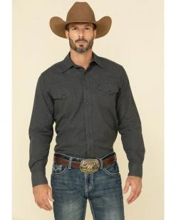 Cinch Men's Heather Grey Herringbone Solid Long Sleeve Modern Fit Western Shirt  -Cinch Shop 2000325100 070 P1 1