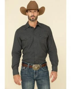 Cinch Men's Heather Grey Herringbone Solid Long Sleeve Modern Fit Western Shirt 