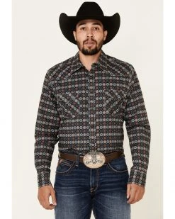 Cinch Men's Modern Fit Navy Large Geo Print Long Sleeve Western Shirt  -Cinch Shop 2000335317 410 P1 1