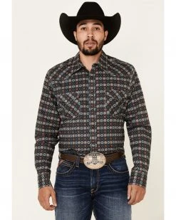 Cinch Men's Modern Fit Navy Large Geo Print Long Sleeve Western Shirt 