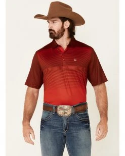 Cinch Men's Arena Flex Red Striped Short Sleeve Polo Shirt 