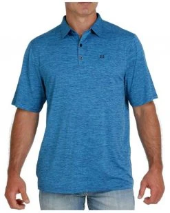 Cinch Men's Solid Heather Blue Short Sleeve Polo Shirt Light Blue