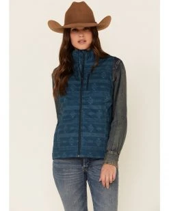 Cinch Women's Teal Southwestern Print Bonded Concealed Carry Zip-Front Vest  -Cinch Shop 2000342167 442 P1 1