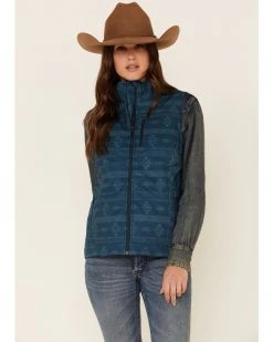 Cinch Women's Teal Southwestern Print Bonded Concealed Carry Zip-Front Vest 