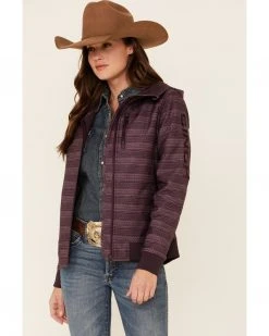 Cinch Women's Purple Stripe Softshell Bonded Hooded Zip-Front Jacket 