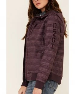 Cinch Women's Purple Stripe Softshell Bonded Hooded Zip-Front Jacket  -Cinch Shop 2000342178 500 P4