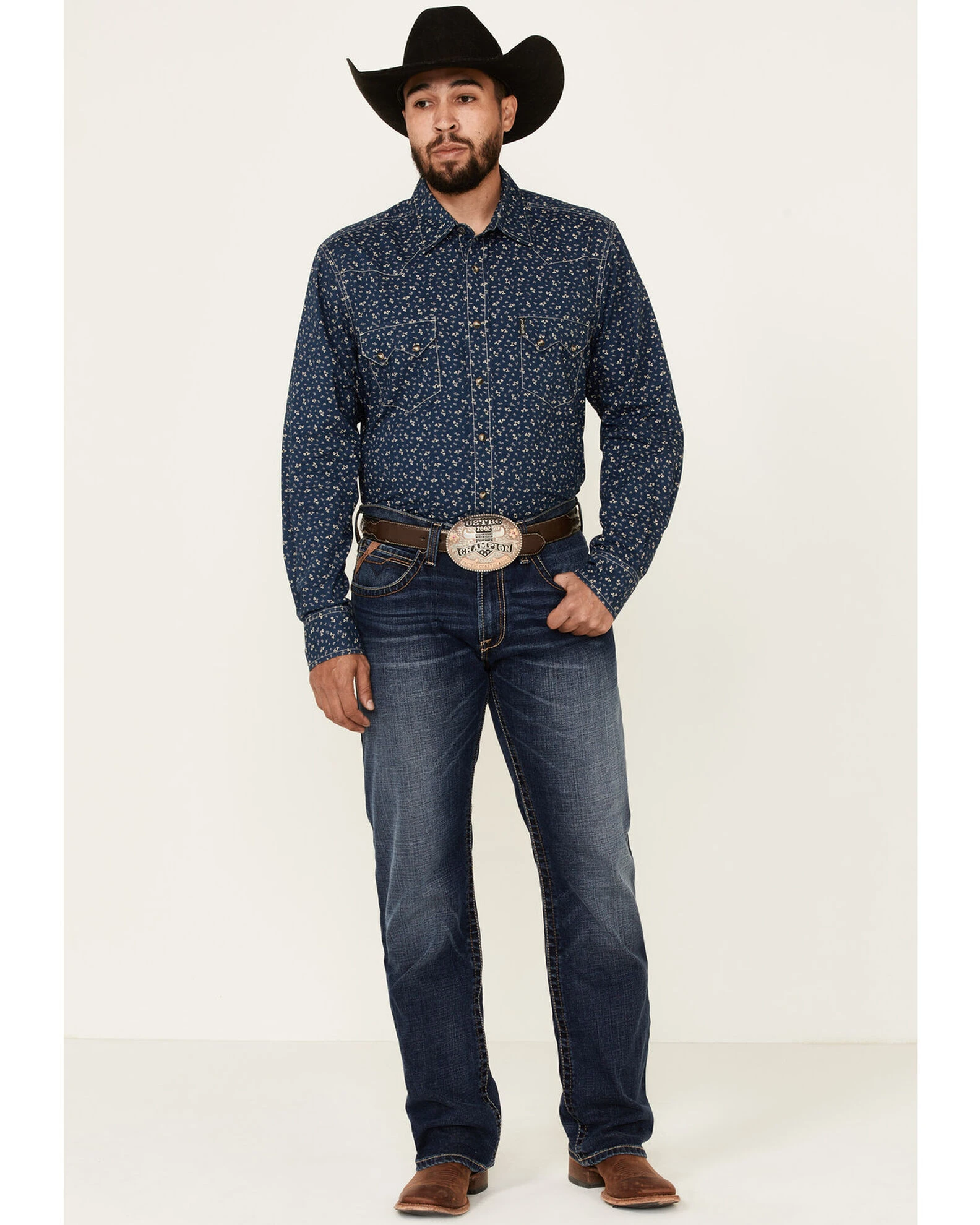 Cinch Men's Modern Fit Floral Print Long Sleeve Snap Western Shirt Blue 2 Cinch Men's Modern Fit Floral Print Long Sleeve Snap Western Shirt Blue - Image 2
