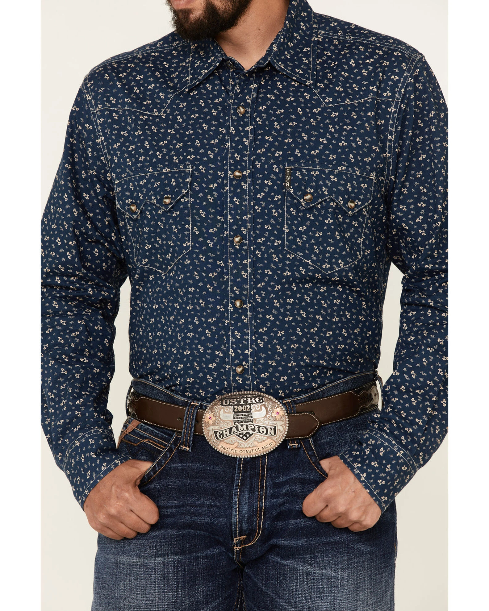 Cinch Men's Modern Fit Floral Print Long Sleeve Snap Western Shirt Blue 3 Cinch Men's Modern Fit Floral Print Long Sleeve Snap Western Shirt Blue - Image 3