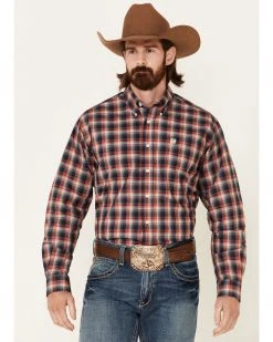 Cinch Men's Navy Plaid Long Sleeve Button-Down Western Shirt 