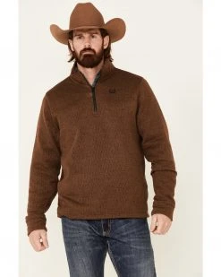 Cinch Men's Solid Brown Sweater Knit 1/4 Zip-Front Pullover - Big