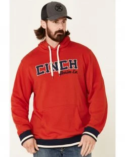 Cinch Men's Red Embroidered Logo Fleece-Lined Hooded Sweatshirt 