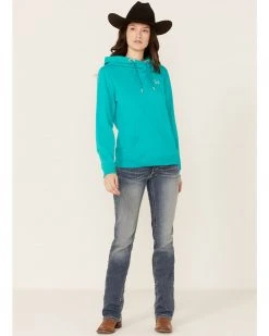 Cinch Women's Green & Ivory Embroidered Sleeve Logo Hoodie Jacket Teal -Cinch Shop 2000348660 442 P4