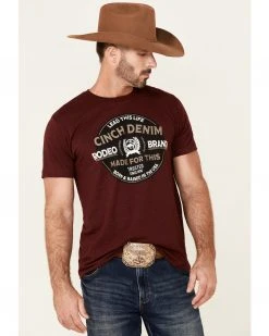 Cinch Men's Burgundy Vintage Circle Logo Graphic Short Sleeve T-Shirt 