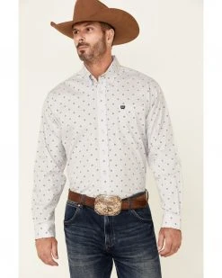 Cinch Men's Grey Southwestern Geo Print Long Sleeve Button-Down Western Shirt 