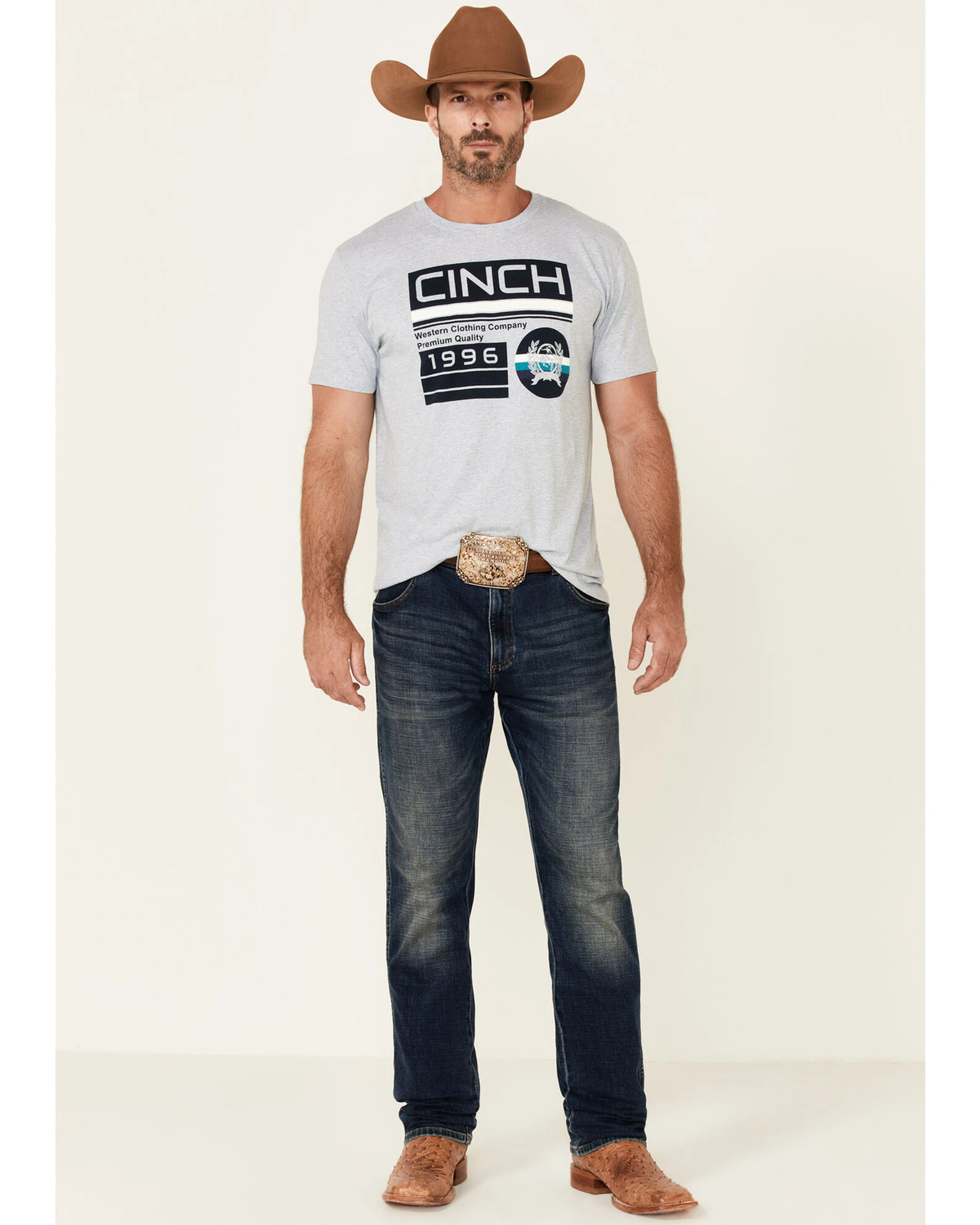 Cinch Men's Heather Light Grey Circle Logo Shor T Sleeve T-Shirt 2 Cinch Men's Heather Light Grey Circle Logo Shor T Sleeve T-Shirt - Image 2