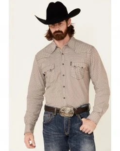 Cinch Men's Modern Fit Cream Geo Print Long Sleeve Snap Western Shirt 