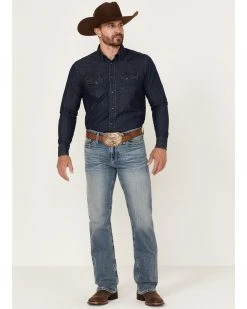 Cinch Men's Ian Medium Stonewash Performance Stretch Slim Bootcut Jeans  Indigo