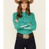 Cinch Women's Green Geo Print Long Sleeve Button-Down Western Core Shirt 