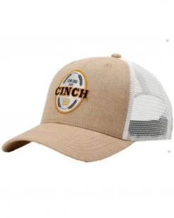 Cinch Men's Khaki Oval Logo Patch Mesh-Back Trucker Cap 