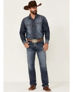 Cinch Men's White Label Medium Stonewash Performance Stretch Relaxed Straight Jeans Indigo