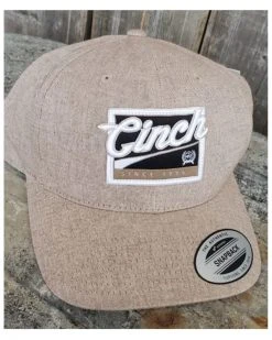 Cinch Men's Heather Khaki Logo Patch Flex-Fit Solid-Back Ball Cap  Beige/khaki