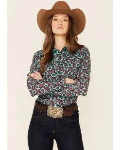 Cinch Women's Turquoise Geo Paisley Print Long Sleeve Snap Western Core Shirt  