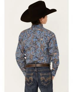 Cinch Boys' Blue & Orange Paisley Print Long Sleeve Button-Down Western Shirt  -Cinch Shop 2000355927 400 P3