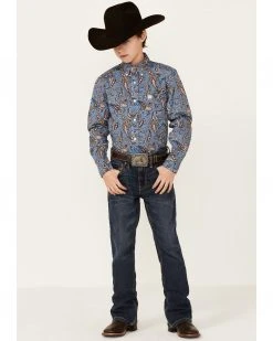 Cinch Boys' Blue & Orange Paisley Print Long Sleeve Button-Down Western Shirt  -Cinch Shop 2000355927 400 P4