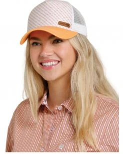 Cinch Women's Orange Faux Leather Logo Mesh-Back Trucker Cap
