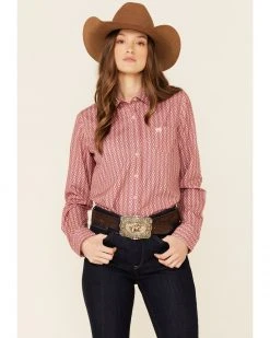 Cinch Women's Arena Flex Pink Arrow Geo Print Long Sleeve Button-Down Western Core Shirt  -Cinch Shop 2000355952 650 P1 1